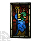Medieval Stained Glass Panel of Virgin and Child