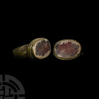 Byzantine Bronze Ring with Marbled Red Glass Cabochon