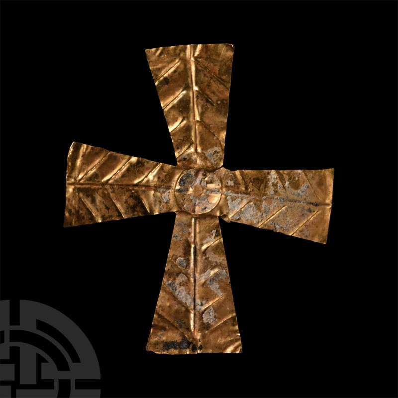 Byzantine Gold Cross Appliqué

7th-9th century A.D. Equal-armed cross with che...
