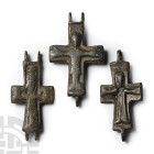 Byzantine Bronze Reliquary Cross Pendant Plate Group