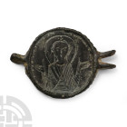 Byzantine Bronze Belt Link with Christ and Saint