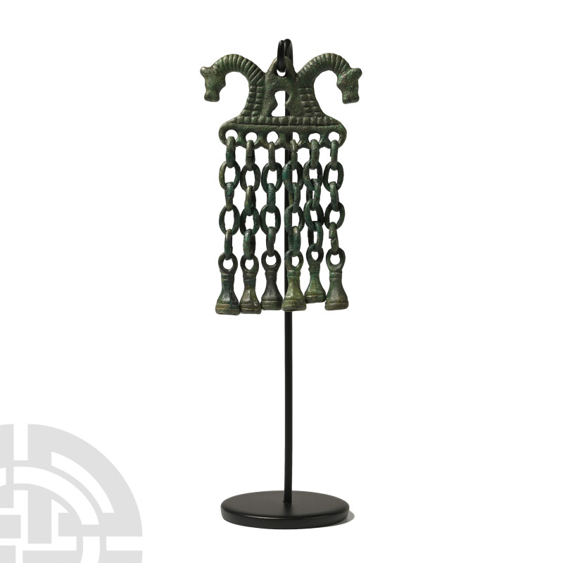 Viking Age Bronze Double Horse Pendant with Bell Dangles

8th-10th century A.D...