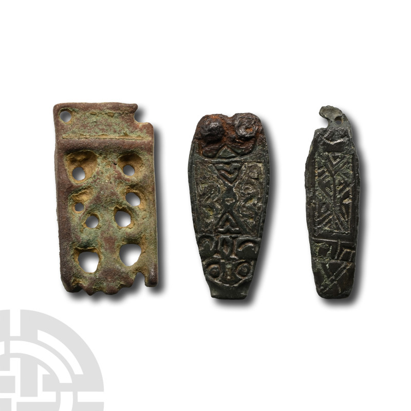 Anglo-Saxon Bronze Strap End Group

8th-10th century A.D. Comprising one large...