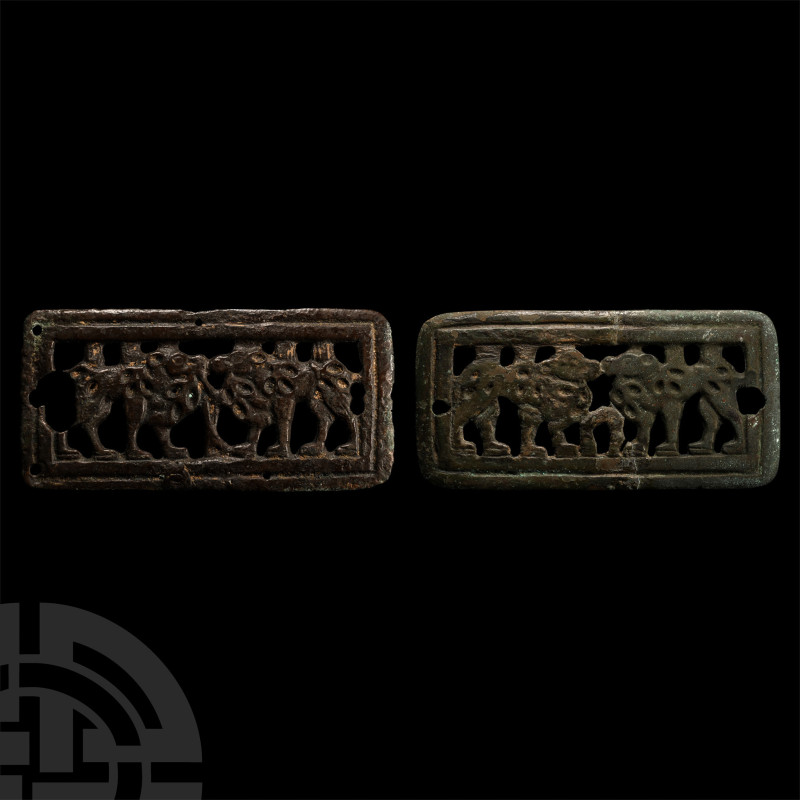Ordos Bronze Belt Buckle Pair with Camels

4th-3rd century B.C. A pair of matc...