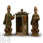 Chinese Ming Terracotta Figure Pair with Chair