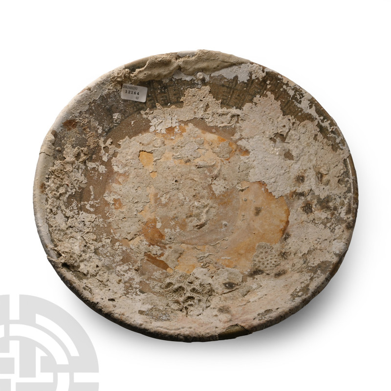 Large Sea Encrusted Tek Sing Treasure Shipwreck Glazed Blue and White Plate

E...