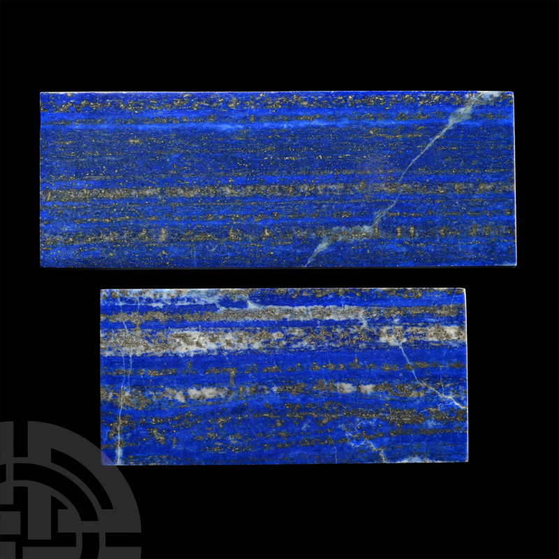 Cut and Polished Lapis Lazuli Panel Pair

Each rectangular and displaying 'gol...