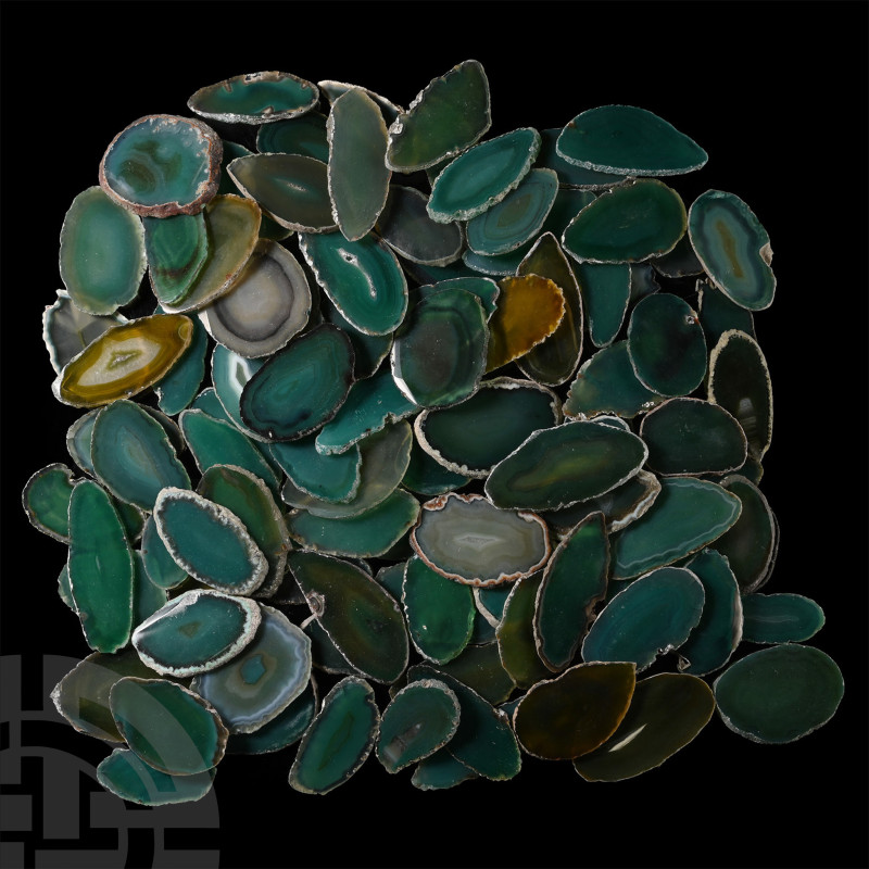 Cut and Polished Green Agate Geode Slice Group [100]

Each with two polished f...