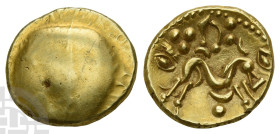 Celtic Gaul. Northeast, Ambiani AV Stater. Circa 58-55 BC. Gallo-Belgic E Series. 'Gallic War Uniface' Issue. Recorded with PAS