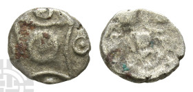 Celtic Britannia. Atrebates & Regni, Commius(?) AR Minim. Circa 50-25 BC. Concave Square (Atrebatic A) type.