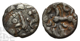 Celtic Britannia. Dobunni AR Unit. Circa 35-30 BC. (Dobunnic B) type. Uninscribed. Cotswold Eagle Type