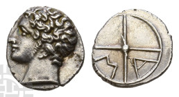 Gaul, Massalia AR Obol. Circa 336-310 BC.  Charming Portrait of Apollo