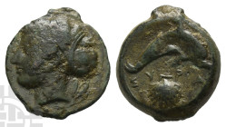 Sicily, Syracuse AE 15mm. Time of the Second Democracy, circa 415-405 BC.