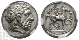 Kingdom of Macedon, Philip II AR Tetradrachm. 359-336 BC. Amphipolis mint. Posthumous issue. Struck under Kassander, circa 316-314 BC.