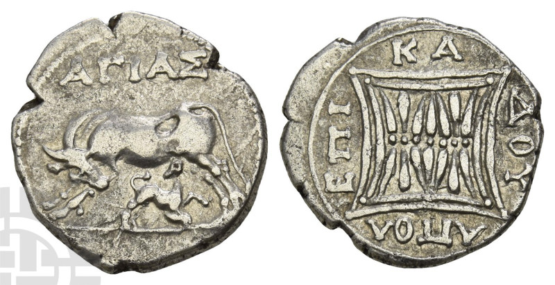 llyria, Apollonia AR Drachm. Circa 80/70-48 BC. ΑΓΙΑΣ (Agias) and ΕΠΙΚΑΔΗΣ (Epik...