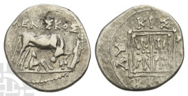 Illyria, Dyrrhachion AR Drachm. Circa 80/70-60/55 BC. ΜΕΝΙΣΚΟΣ (Meniskos) and ΛΥΚΙΣΚΟΣ (Lykiskos), magistrates.