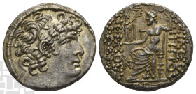 Sextus Julius Caesar, Proconsul AR Tetradrachm of Antioch, Seleucis and Pieria. 47-46 BC. In the name and types of the Seleucid king Philip I Philadel...