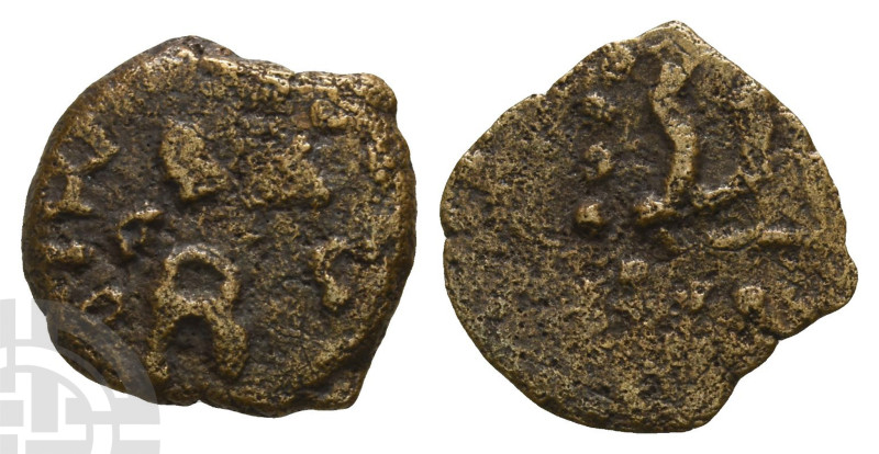 Judaea, Herod I AE Prutah. 40-4 BCE. 

Judaea, Herod I AE Prutah. 40-4 BCE. Sm...