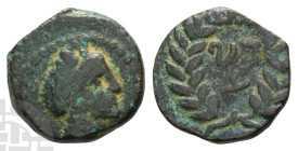 Nabataea, Aretas IV AE Quarter Unit. Circa 9/8 BC-AD 40. Petra mint. Struck circa AD 1/2.