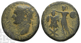 Domitian AE 24mm of Caesarea Maritima, Judaea. 81-96 CE. Struck circa 83 CE. Judaea Capta issue.
