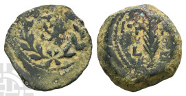Judaea. Procurators, Valerius Gratus AE Prutah. Dated RY 5 of Tiberius (18/9 CE). Jerusalem mint. In the names of Tiberius and Julia Augusta (Livia).