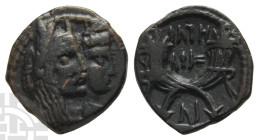 Nabataea, Aretas IV, with Shaqilat AE 17mm. 9 BC-AD 40. Petra mint; struck AD 20-40.