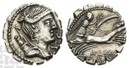 Ti. Claudius Ti. f. Ap. n. Nero AR Serrate Denarius. 79 BC. Rome mint.