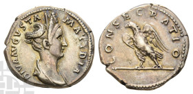 Diva Matidia AR Denarius. Died AD 119. Rome mint; struck under Hadrian AD 119-120. Consecration issue. Denarius of Trajan's Niece Matidia