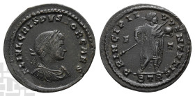 Crispus, as Caesar BI Nummus. AD 316-326. Treveri mint; struck AD 317. 2nd officina.