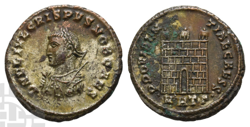 Crispus, as Caesar BI Nummus. AD 316-326. Heraclea mint; struck AD 317. 3rd offi...