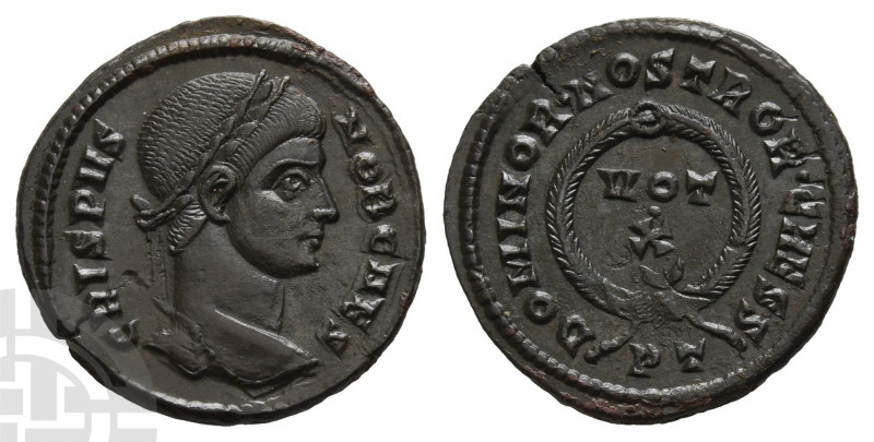 Crispus, as Caesar BI Nummus. AD 316-326. Ticinum mint; struck AD 322-325. 1st o...
