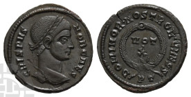 Crispus, as Caesar BI Nummus. AD 316-326. Ticinum mint; struck AD 322-325. 1st officina.