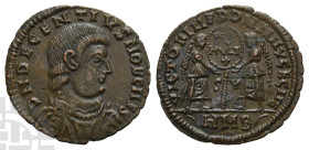 Decentius, as Caesar AE Centenionalis. AD 350/1-353. Contemporary imitation of Lugdunum/Ambianum mint. Very Rare