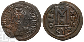 Justinian I AE 40 Nummi or Follis. AD 527-565. Cyzicus mint. Dated RY 18 (AD 544/5). 1st officina.