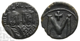 Michael II the Amorian, with Theophilus 40 Nummi or Follis. AD 820-829. Syracuse mint; struck AD 821-829.