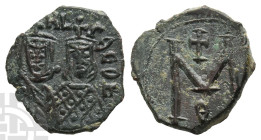 Michael II 'the Amorian', with Theophilus AE 40 Nummi or Follis. AD 820-829. Syracuse mint; struck AD 821-829.