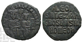 Leo VI 'the Wise', with Alexander AE Follis. AD 886-912. Constantinople mint.