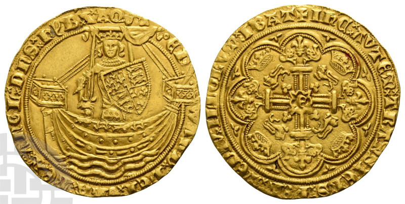 England. Plantagenet, Edward III AV Noble. 1327-1377. London mint; p.m: cross pa...