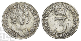 England. Stuart (Orange), William and Mary AR Threepence. 1689-1694. Dated 1689.