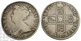 Great Britain. Stuart Restored, Anne AR Halfcrown. 1702-1714. Edinburgh mint. Post-Union with Scotland, 1707-1714. Dated 1707 E and RY SEXTO. Designs ...