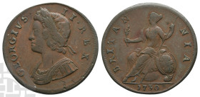 Great Britain. Hanover, George II CU Halfpenny. 1727-1760. London mint. Dated 1730.