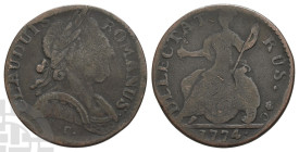 England. George III AE Evasion Halfpenny. 1760-1797. Dated 1774. Imitation of the Regal Coinage.