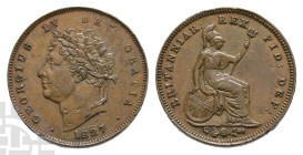Great Britain. Hanover, George IV AE Third-Farthing. 1820-1830. London mint. Dated 1827. Design by William Wyon.