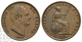 Great Britain. Hanover, William IV CU Halfpenny. 1830-1837. London mint. Dated 1837.
