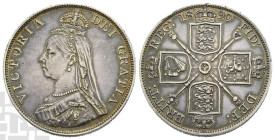 Great Britain. Hanover, Victoria AR Double Florin. 1837-1901. London mint. Dated 1890. Jubilee Coinage. Design by Joseph Edgar Boehm.