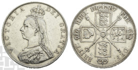 Great Britain. Hanover, Victoria AR Double Florin. 1837-1901. London mint. Dated 1887. Jubilee Coinage. Design by Joseph Edgar Boehm.
