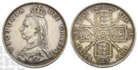 Great Britain. Hanover, Victoria AR Florin. 1837-1901. London mint. Dated 1887. Jubilee Coinage. Design by Joseph Edgar Boehm and Leonard Charles Wyon...