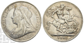 Great Britain. Hanover, Victoria AR Crown. 1837-1901. London mint. Dated 1895 and RY LIX. Old Head Coinage. Designs by Sir Thomas Brock and Benedetto ...
