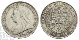 Great Britain. Hanover, Victoria, AR Shilling. 1837-1901. London mint. Dated 1895. Old Head Coinage. Small rose type. Design by Sir Thomas Brock and E...