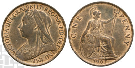 Great Britain. Hanover, Victoria AE Penny. 1837-1901. London mint. Dated 1901. Old Head type. Designs by Sir Thomas Brock and Leonard Charles Wyon.